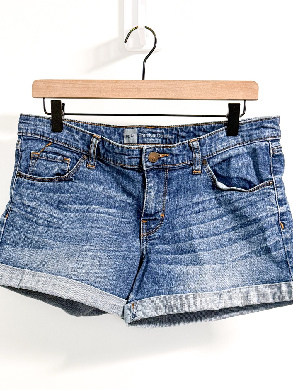 Mossimo Denim Cuffed Shorts Medium Wash Whiskered Size 10
